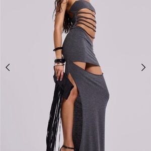NWT Gray Stretch Cut-Out Maxi Dress